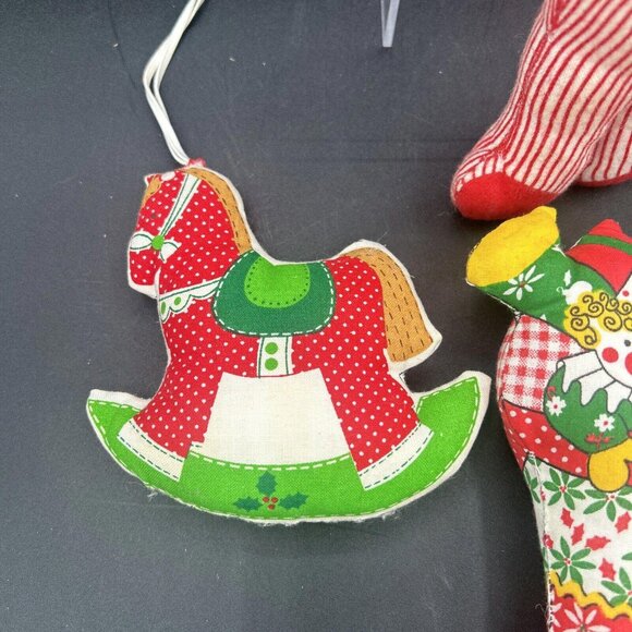 1970s / 80s Stuffed Sewn Christmas Decor, Ornaments, Bear, Stocking, Folk Art - Picture 2 of 10